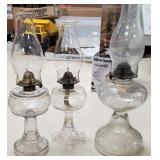 3 Oil Lamps w/ Chimneys