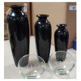 3 Decorative Vases & 2 Unique Bowls