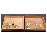 2 Trays Vintage Jewelry, Some Nice, Some Gold Like