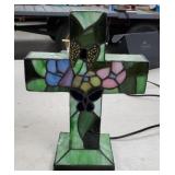 12" Leaded Stain Glass Cross Lamp
