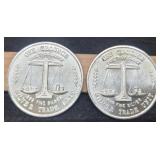(2) 1 Troy Oz. Silver Trade Unit Rounds