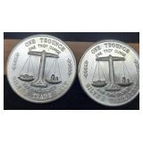 (2) 1 Troy Oz. Silver Trade Unit Rounds