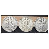 (3) W. Liberty Half Dollars: 1937-D, 40, 45