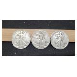 (3) W. Liberty Half Dollars: 1941, 44, 45-D