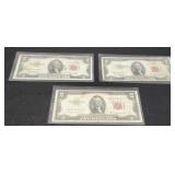 (3) 1953 $2 Red Seal Notes