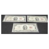 (3) 1953 $2 Red Seal Notes