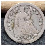 1854 Liberty Seated Half Dime