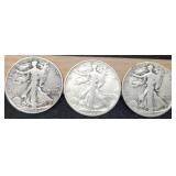 (3) W. Liberty Half Dollars: 1942, 44-P&S