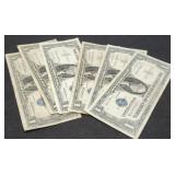 (6) 1957 $1 Silver Certificate Notes inc/ 1 Star