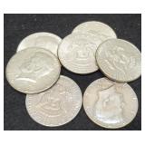 (7) 40% Silver Kennedy Half Dollars