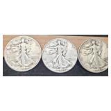 (3) W. Liberty Half Dollars: 1943, 44-S, 45