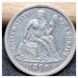 1890 Liberty Seated Dime, High Grade