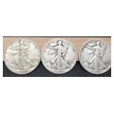 (3) W. Liberty Half Dollars: 1943, 44-D, 45-D