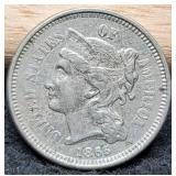 1865 Three Cent XF