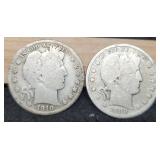 (2) Barber Half Dollars: 1908-D, 1910-S