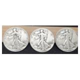 (3) W. Liberty Half Dollars: 1939, 42, 45