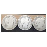 (3) Barber Half Dollars: 1901, 02, 06-D