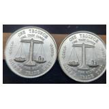 (2) 1 Troy Oz. Silver Trade Unit Rounds