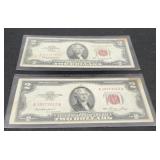 (2) $2 Red Seal Notes: 1953, 1963