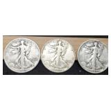 (3) W. Liberty Half Dollars: 1943-D&S, 1944