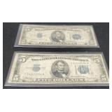 (2) 1934A $5 Silver Certificate Notes