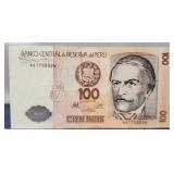 1987 Peru 100 Cien Intis Banknote XF