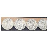 (4) W. Liberty Half Dollars: 1941, 42, 43, 45