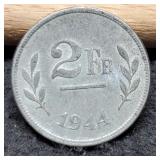 1944 Belgium 2 Francs, U.S. Minted From