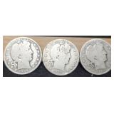 (3) Barber Half Dollars: 1901, 02, 03