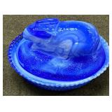 6" Blue & White Glass Rabbit