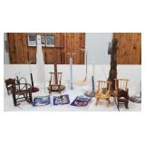 Lot of Doll Stands, Chairs & Books
