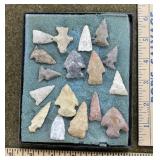 16 Flint Points in Riecker Box