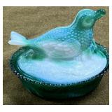 3" Rabbit on Basket Teal Glass