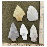 5 Flint Indian Artifacts