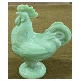 8 1/2" Jadeite Covered Rooster Dish