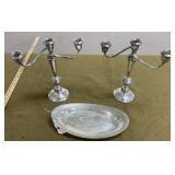 Silverplate Candlesticks and Tray