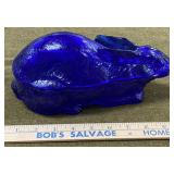 9 1/2" Cobalt Lidded Rabbit Dish