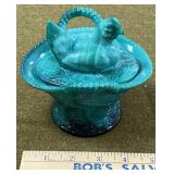 5" Green Slag Hen on Basket
