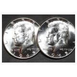 Pair of 1965 Kennedy 40% Silver Half Dollars Gem