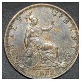 1882 H Great Britain Half Penny, High Grade