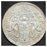1915 Thailand 1 Baht .90% Silver Coin Gem BU