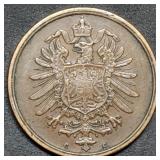 1874 Germany 2 Pfennig Coin Nice