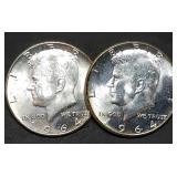 Pair of 1964 Kennedy 90% Silver Half Dollars BU