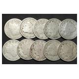10 Nice Liberty V Nickels from Estate