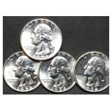 4 Gem BU Washington Silver Quarters Nice