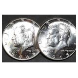 Pair of 1965 Kennedy 40% Silver Half Dollars Gem