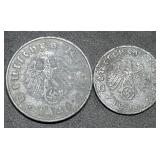 1941 Nazi Germany 1 and 10 Pfennig Coins