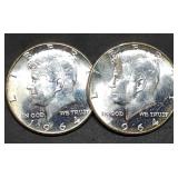 Pair of 1964 Kennedy 90% Silver Half Dollars BU