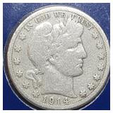 1914-S Barber Silver Half Dollar on Card