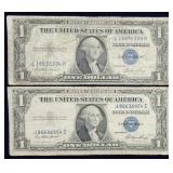 Pair of Circulated 1935 $1 Silver Certificates